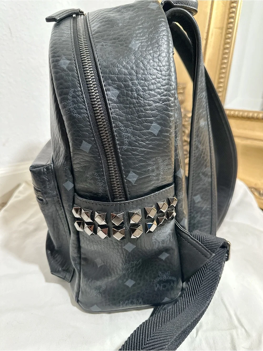 Worn Once MCM Stark Side Studs Small Backpack in Visetos Black $1330